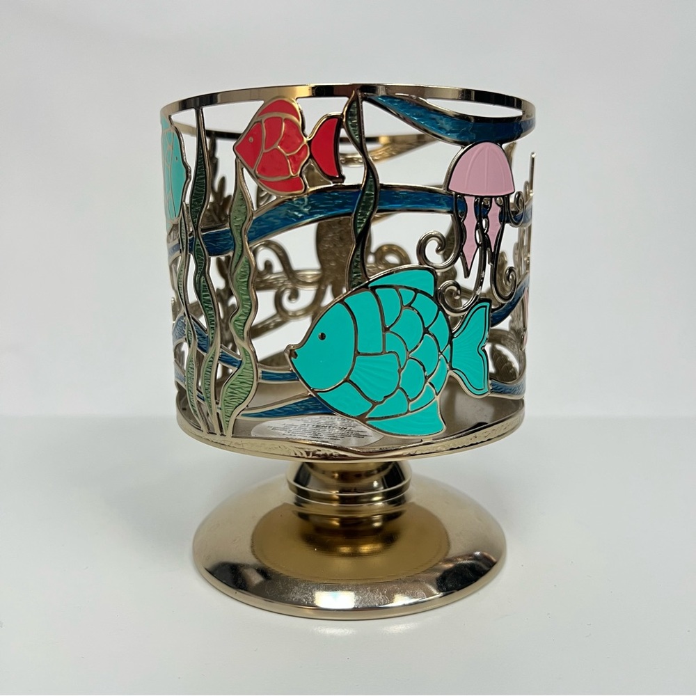 New Bath & Body Work 3 Wick Candle Holder Ocean Marine Animal Seascape Soft Gold - Picture 4 of 6